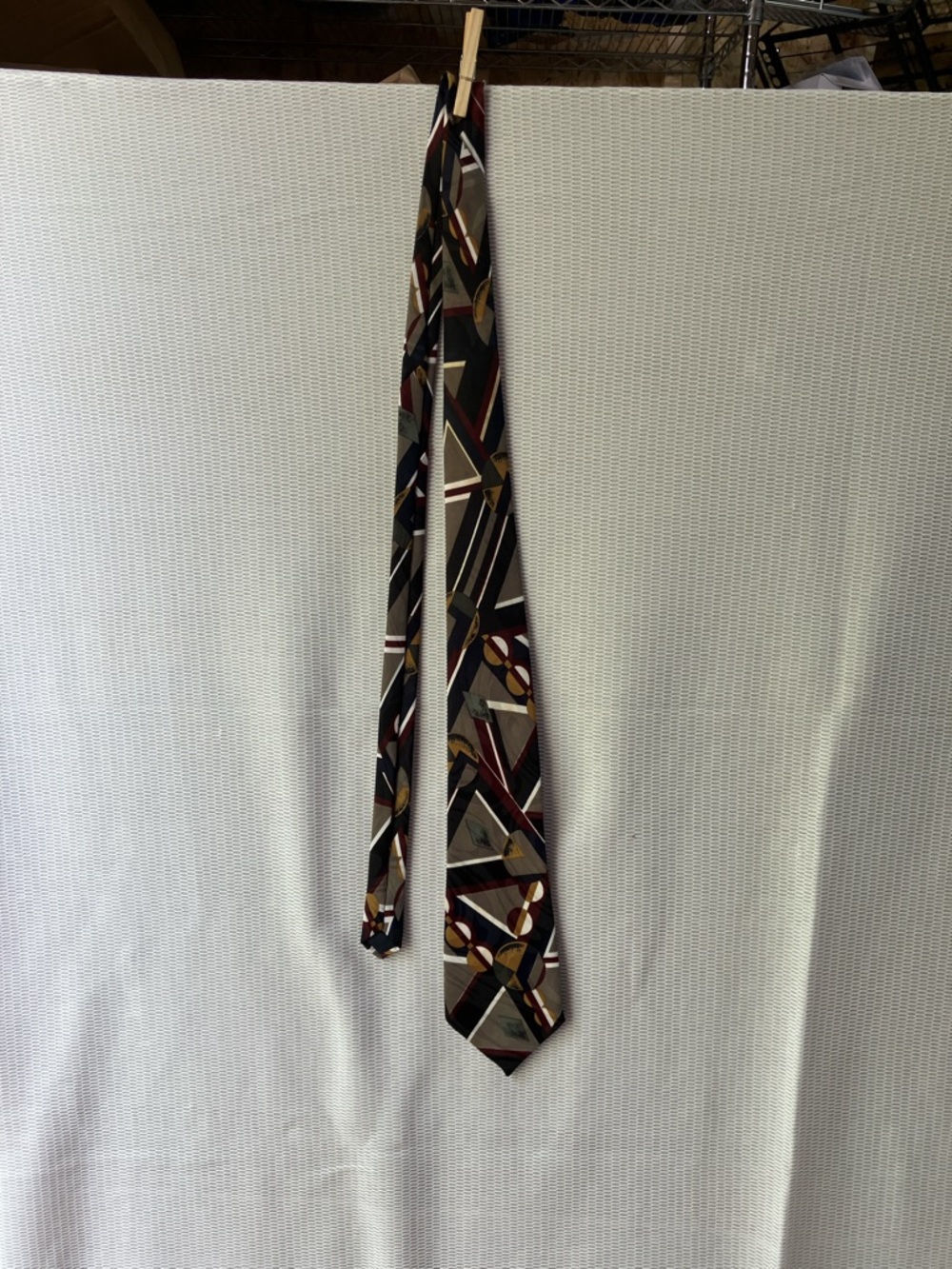 Geometric Pattern Men's Tie in Black, Brown and Cream